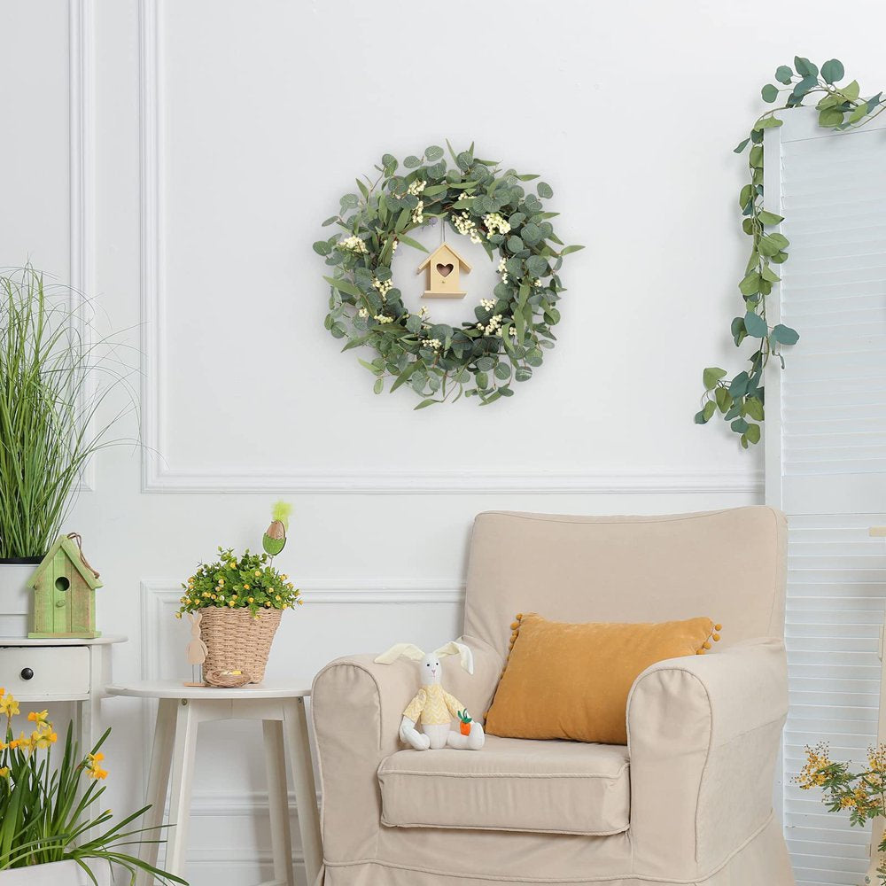 Artificial Eucalyptus Wreath for Front Door Decor Fall Wreath Green Leaf Wreath for Farmhouse Wall Decor Window Front Porch Decor Patio Garden Decor