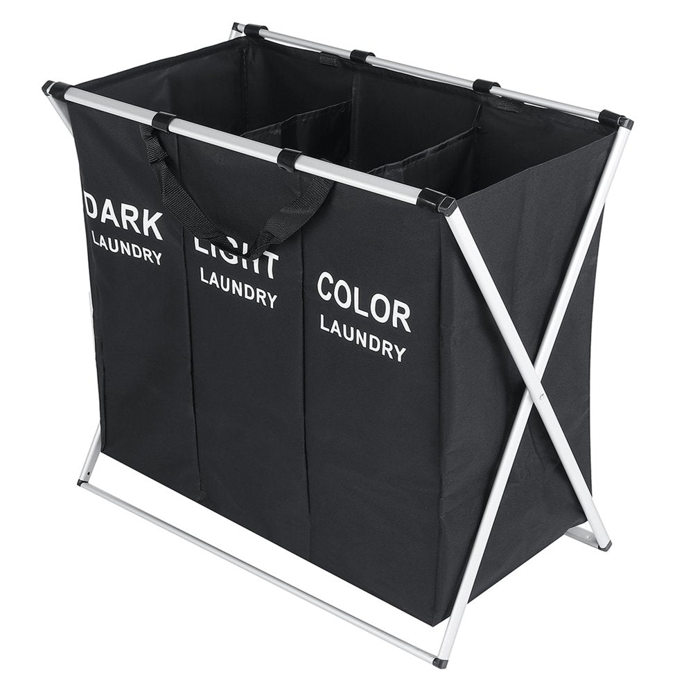 Double Laundry Hamper with Lid and Removable Laundry Bags, Large Collapsible 2 Dividers Dirty Clothes Basket with Handles for Bedroom, Laundry Room, Closet, Bathroom, College, Dark Gray