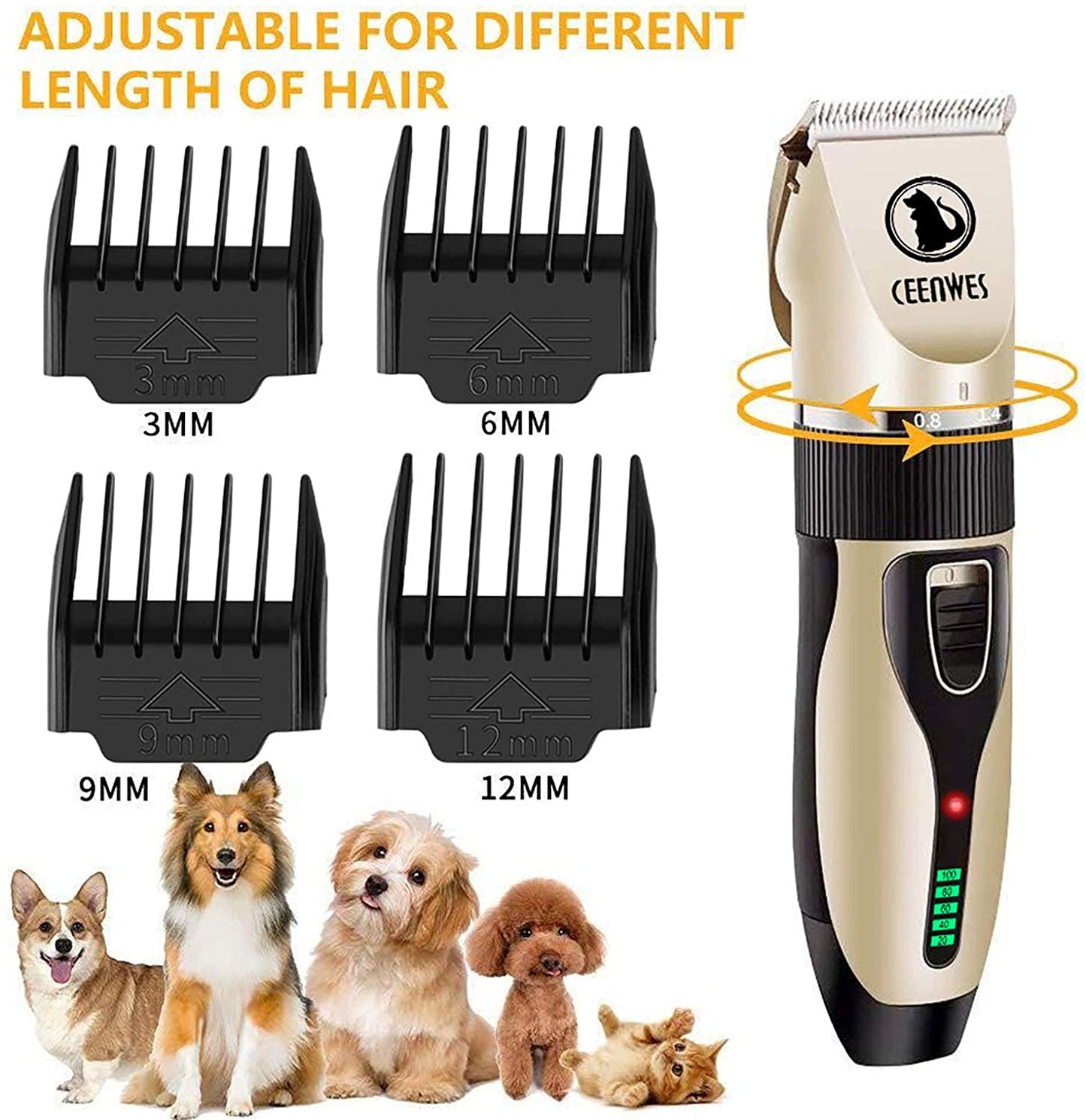 Dog Clippers Cordless Dog Grooming Kit Professional Horse Clippers Detachable Blade with 4 Comb Guides,Low Noise Pet Clippers Rechargeable Pet Grooming Tools for Small & Large Dogs Cats Horse Pets