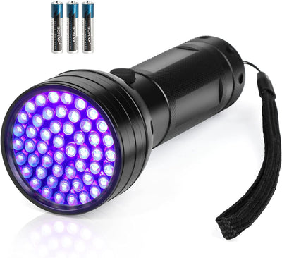 Black Light UV Flashlight, 51 LED Blacklight Flashlights 395 Nm Pet Urine Detector with 3 Pack AA Batteries for Cat Urine, Stains, Bed Bug (Black)