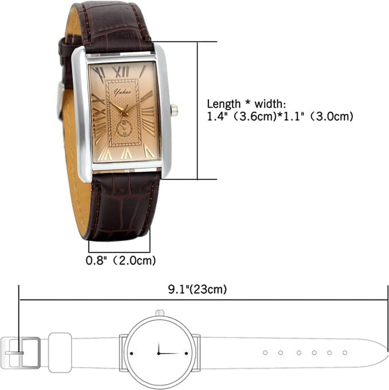 Retro Vintage Square Quartz Analog Watch Silver Tone Case Crocodile Pattern Brown Leather Business Casual Dress Wrist Watch for Christmas