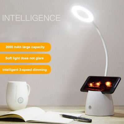 Desk Lamp LED USB Desktop Light with Pen Holder Flexible Touch Cordless Dimmable Study Light