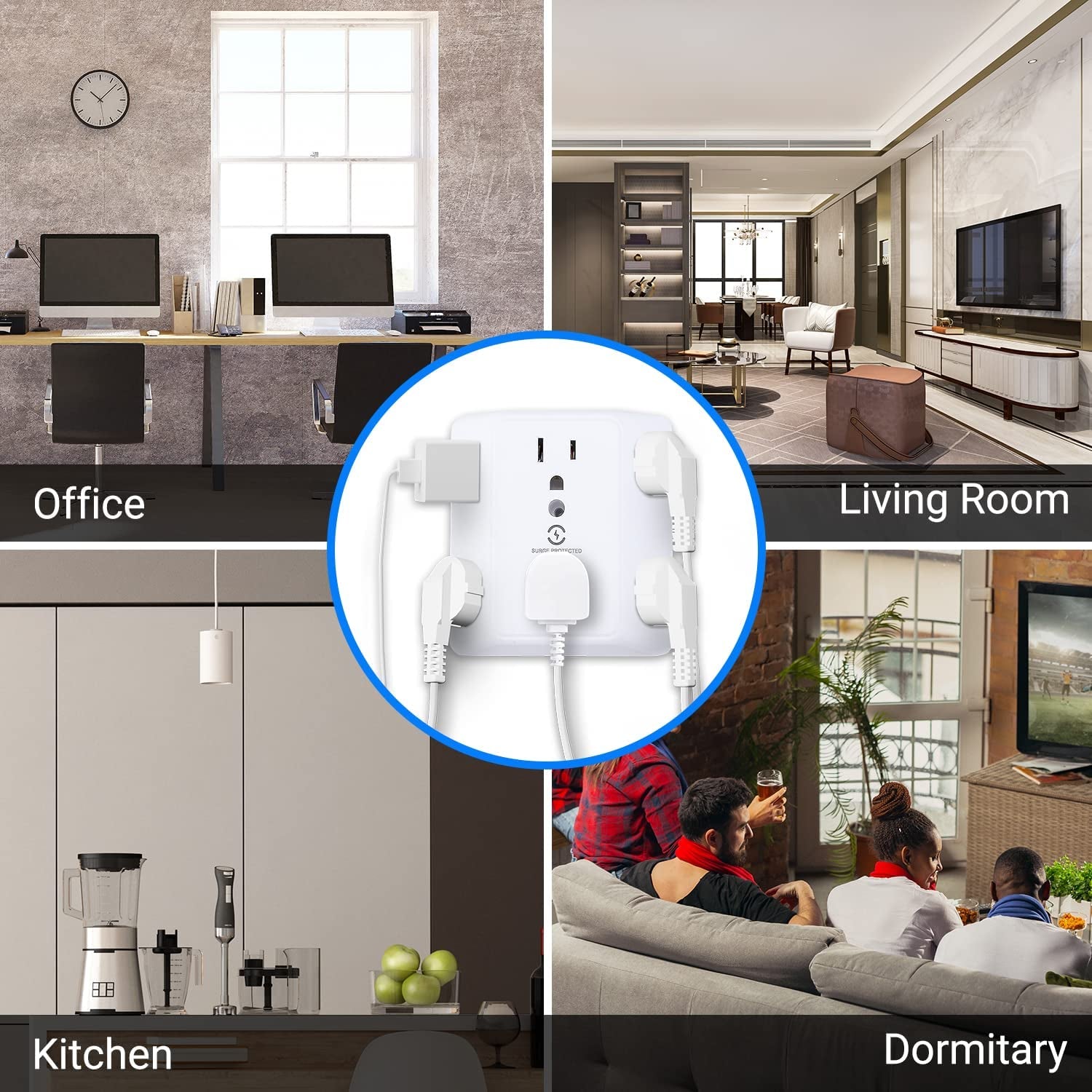 Multi Plug 6 Outlet Extender, 2 Pack Surge Protector Wall Splitter, 1800J Power Strip 3 Side Wide Spaced Adapter Multiple Charger Expander, Mountable Wall Tap for Office Home Travel ETL Listed