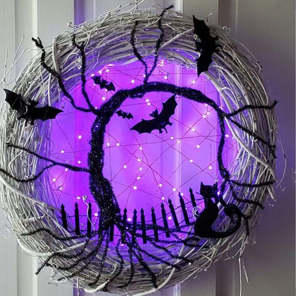 Bat Black Cat Wreath Festive Atmosphere for Front Door Wall Decor (40Cm)