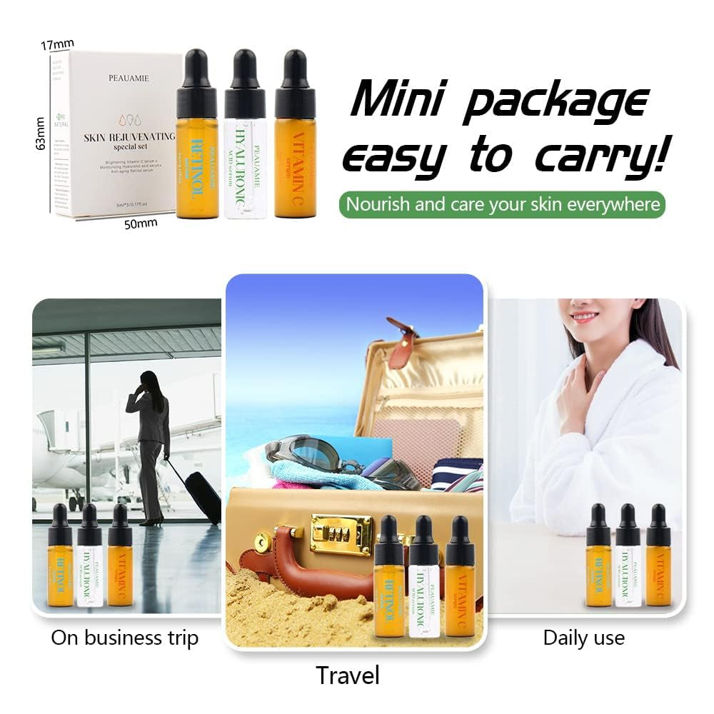Face Serum Set Vitamin C Serum,Hyaluronic Acid Serum,Retinol Serum for Dark Spots, Fine Lines and Wrinkles(5ml/3 pack)