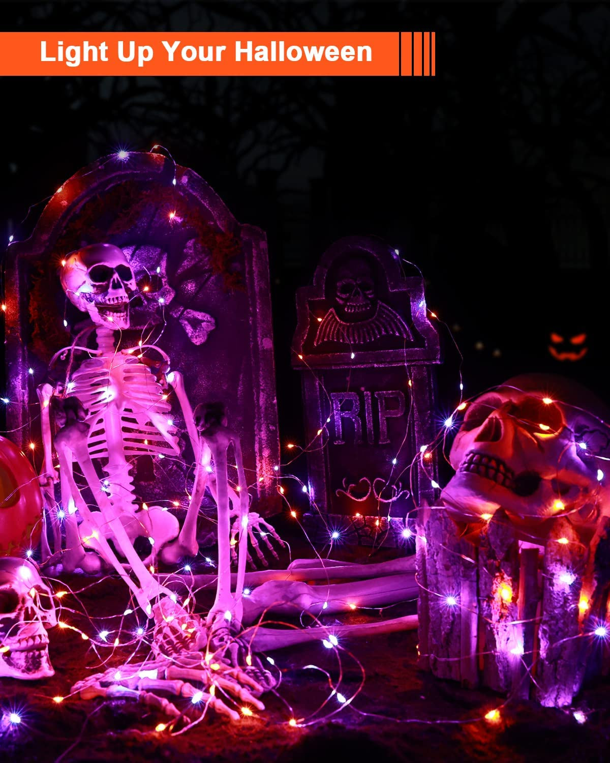 19.47Ft 60 LED Fairy Lights, 2 Modes Battery Lights, Indoor Silver Wire Purple Lights