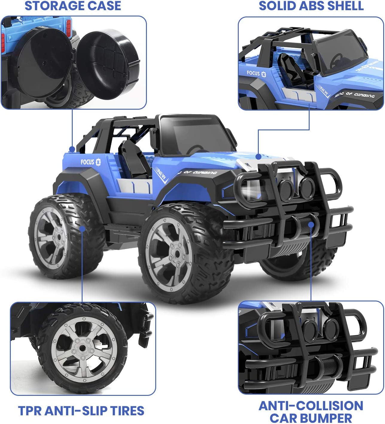 Remote Control Car RC Racing Cars,1:18 Scale 80 Min Play 2.4Ghz LED Light Auto Mode off Road RC Trucks with Storage Case,All Terrain SUV Jeep Cars Toys Gifts for Boys Kids Girls Teens,Blue