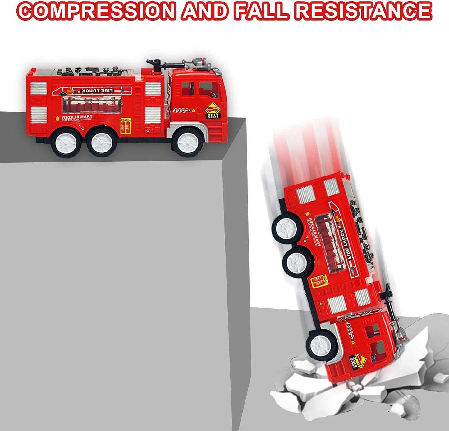 4D Lights up Trucks Toys for 3 4 5 6 Year Old Boys Girls,Toddler Toys Electric Fire Truck with Bright Flashing Lights and Sounds,Bump&Go Car Toy for Imaginative Play(Fire Truck)