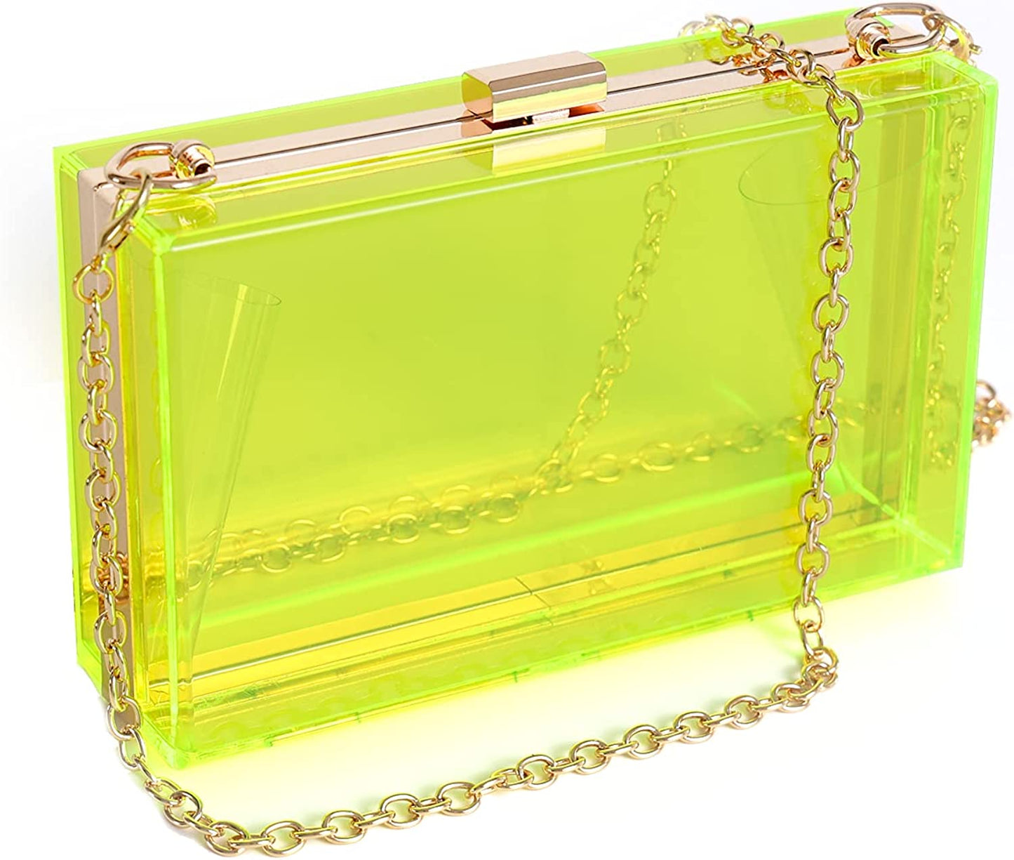 Women Clear Clutch Bag With Removable Gold Chain Strap
