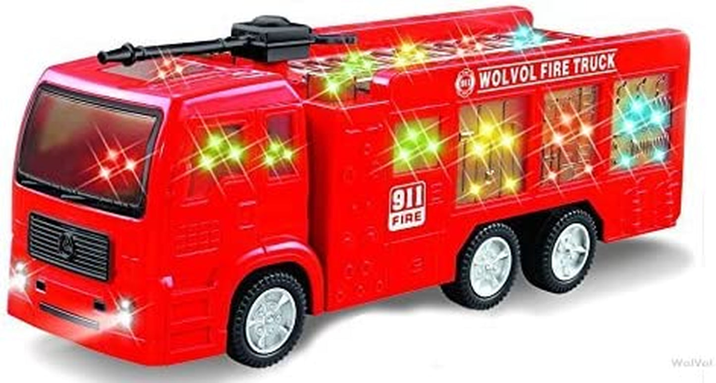 Wolvol Electric Fire Truck Toy with Stunning 3D Lights and Sirens, Goes around and Changes Directions on Contact - Great Gift Toys for Kids
