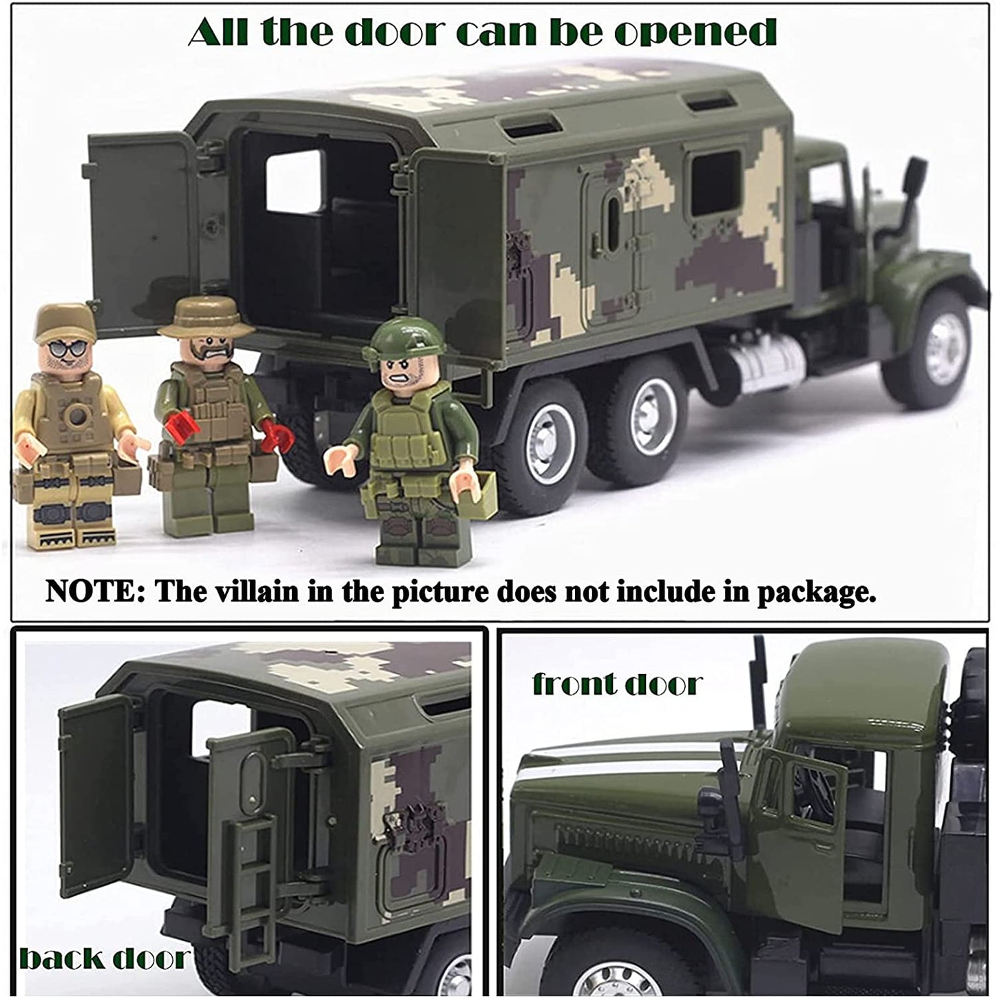Military Truck Army Armored Model Car Treatment Transport Vehicle Metal Diecast Pull Back Toy with Lights and Sounds