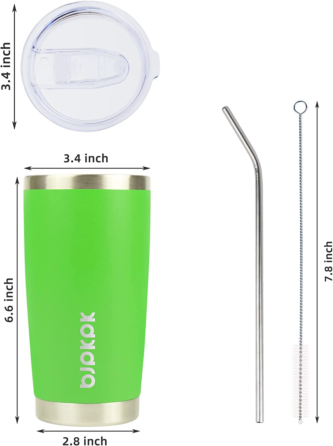 20 oz Insulated Tumblers With Lid And Straw Stainless Steel Coffee Tumbler Cup,Green