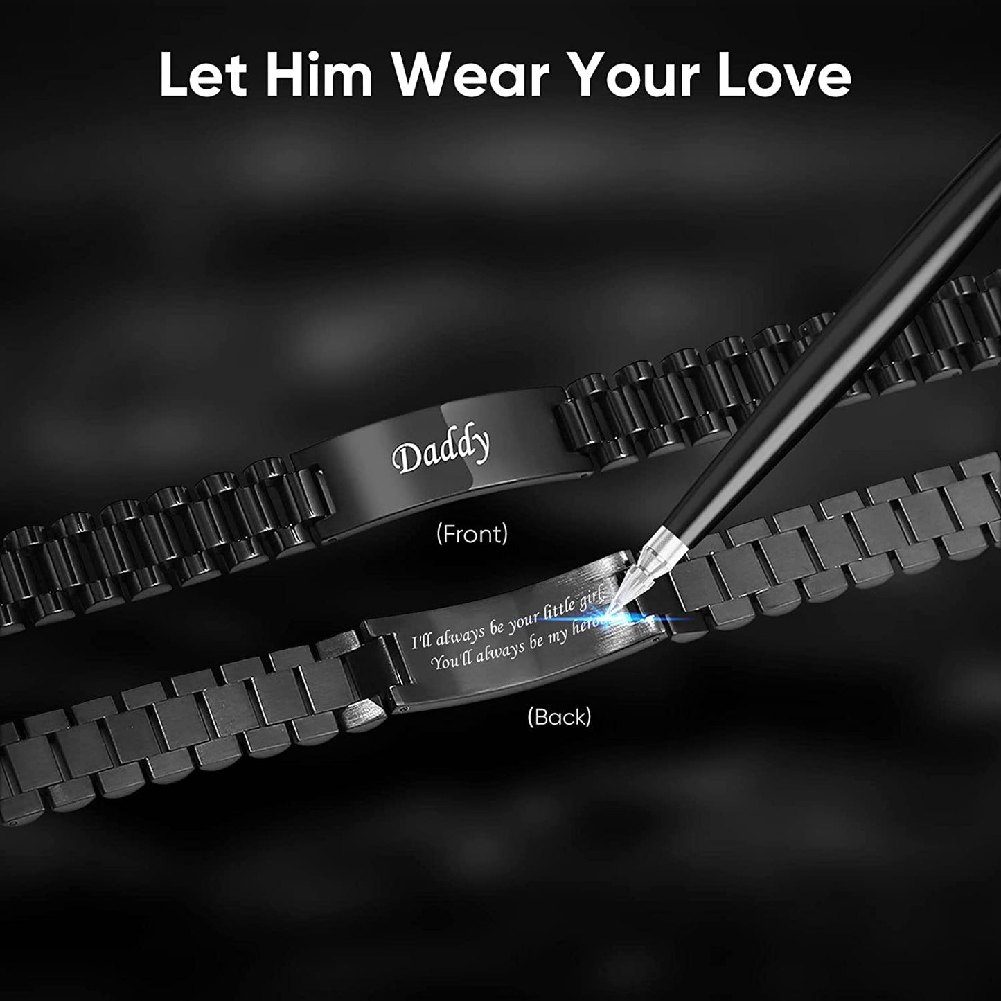 Watch Band Stainless Steel Link Bracelet Personalized Engraved DAD Jewelry Gift for Men DAD Father