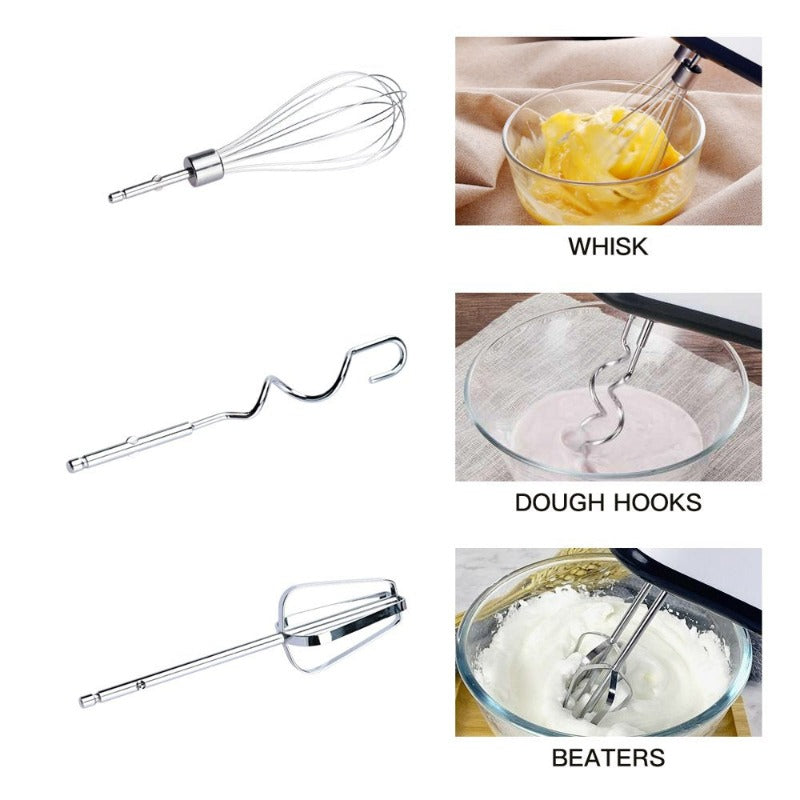 7-Speed Hand Mixer Electric with Eject Button and 6 Attachments for Whipping Cream, Dough, Cakes, Bread Maker