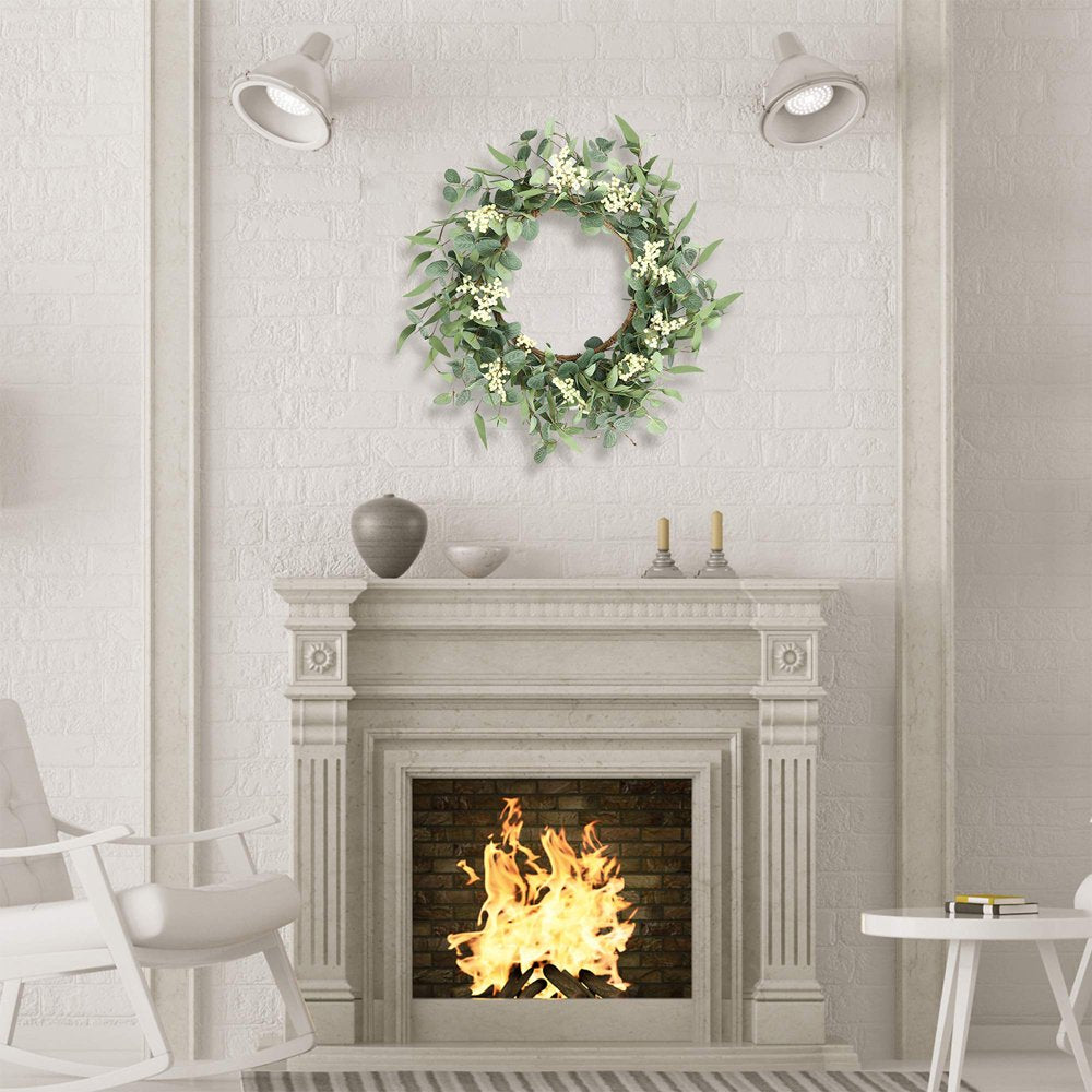 Artificial Eucalyptus Wreath for Front Door Decor Fall Wreath Green Leaf Wreath for Farmhouse Wall Decor Window Front Porch Decor Patio Garden Decor