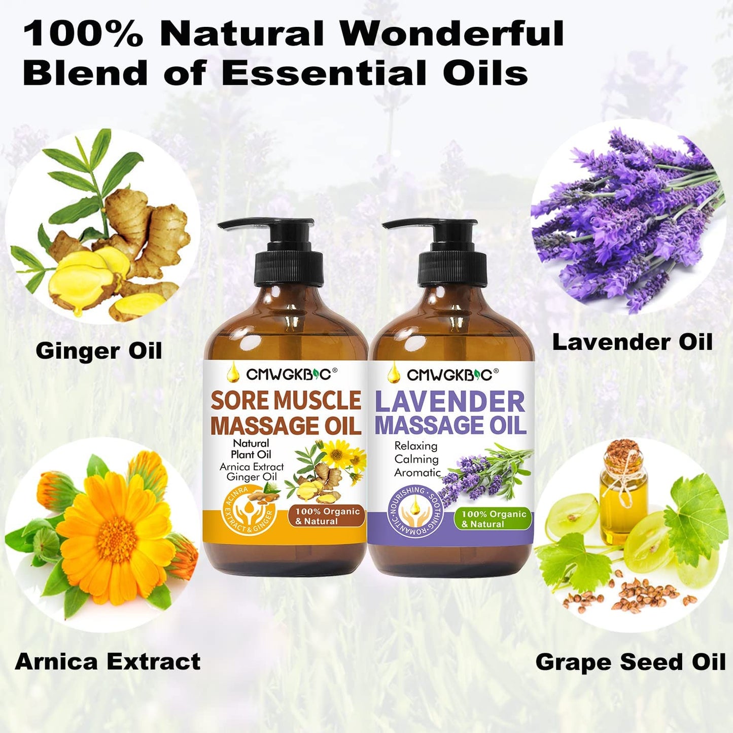Father Day Gifts, Massage Oil for Massage Therapy,Ginger Oil Lymphatic Drainage-Arnica Sore Muscle Oil Massage &Lavender Oil Relaxing Massage Oils,Massage Kit With Massage Roller Ball Mens Gifts Women