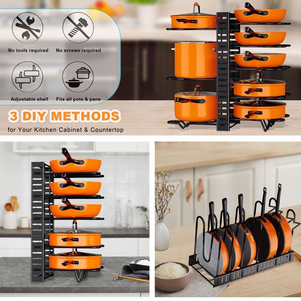 Pot Rack Organizers 8 Tiers Pots and Pans Organizer Kitchen Cabinet Storage Metal Holders