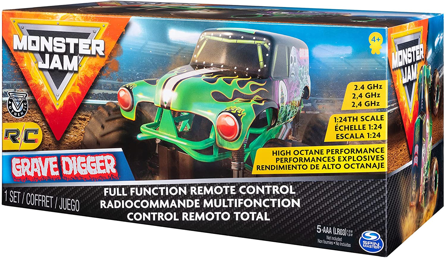 Monster Jam , Official Grave Digger Remote Control Monster Truck Toy, 1:24 Scale, 2.4 Ghz, for Ages 4 and Up