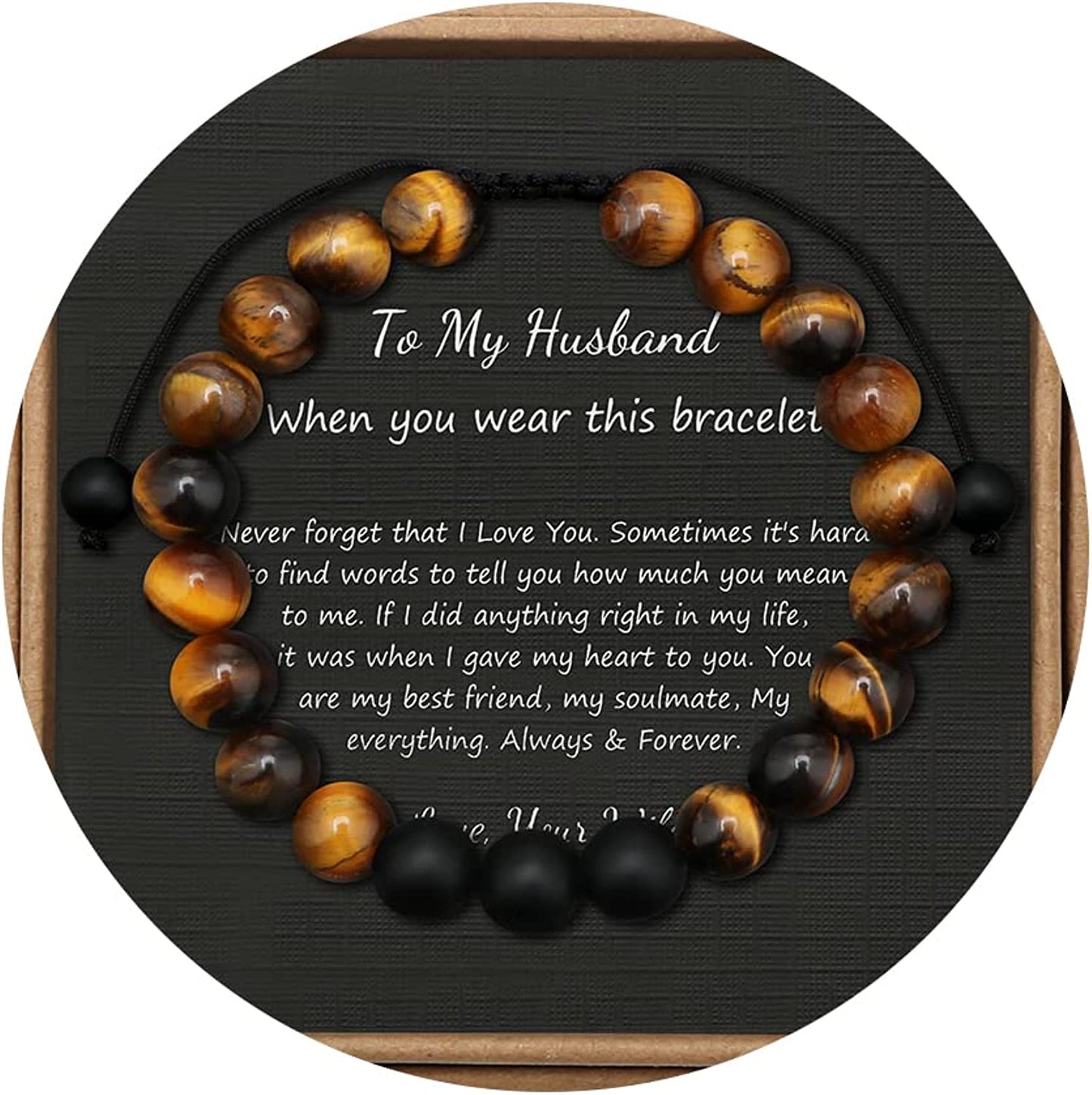 Tiger Eye Beaded Bracelets for Men To My Boyfriend Husband Son Brother Grandson Mens Bracelet Anniversary Birthday Christmas Father's day Gifts for Him