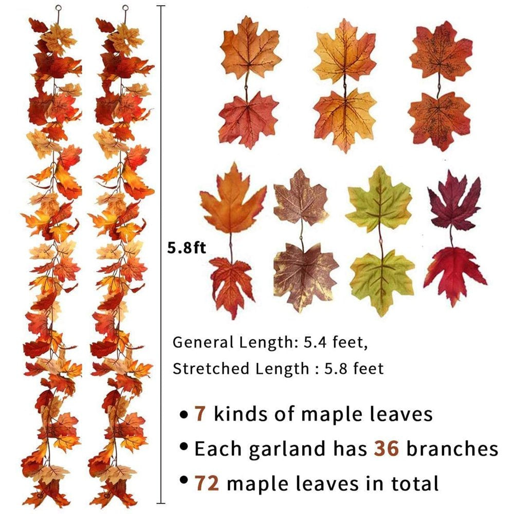 2 Pack Fall Maple Garland with 40 LED for Home Wedding Party Christmas - 5.8Ft/Pc