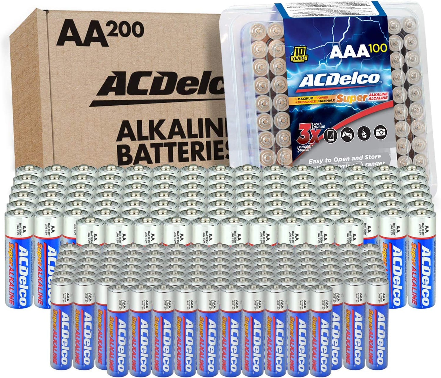 200-Count AA and AAACombo Pack Super Alkaline Batteries, 100-Count Each, 10-Year Shelf Life, Recloseable Packaging