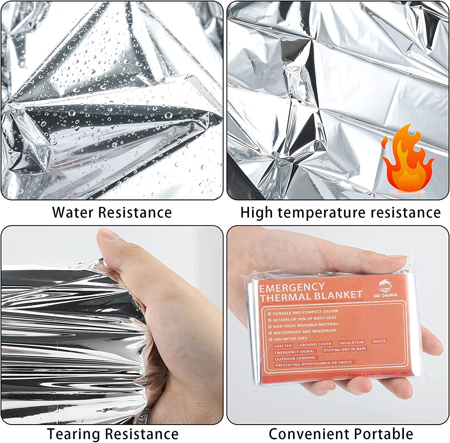 Emergency Mylar Thermal Blankets -Space Blanket Survival Kit Camping Blanket (Pack of 6). Perfect for Outdoors, Hiking, Survival, Bug Out Bag ,Marathons or First Aid