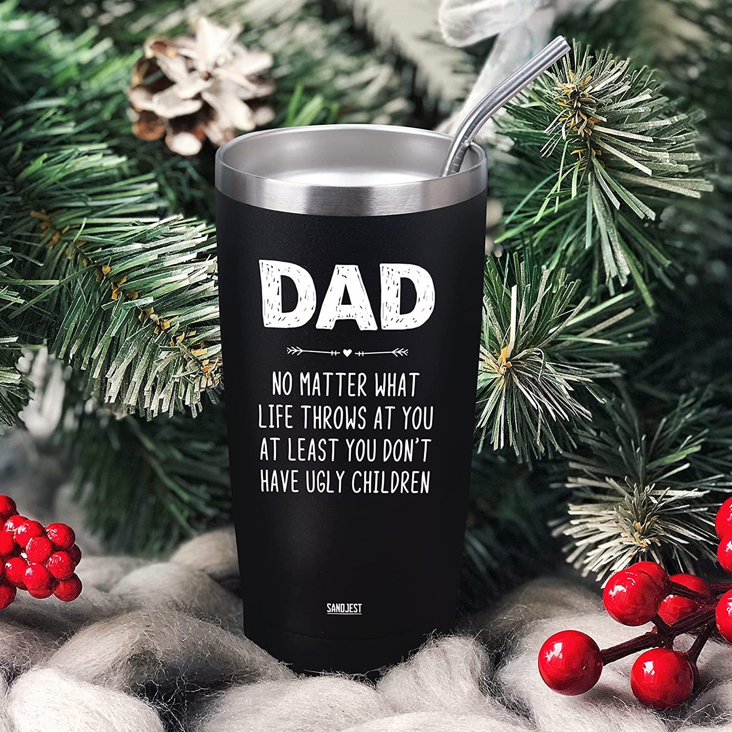 Dad Tumbler Gifts for Dad from Daughter Son - 20oz Stainless Steel Double-walled Insulated No Matter What Ugly Children Travel Mug Christmas, Birthday, Father's Day Gift Set with Lid & Straw