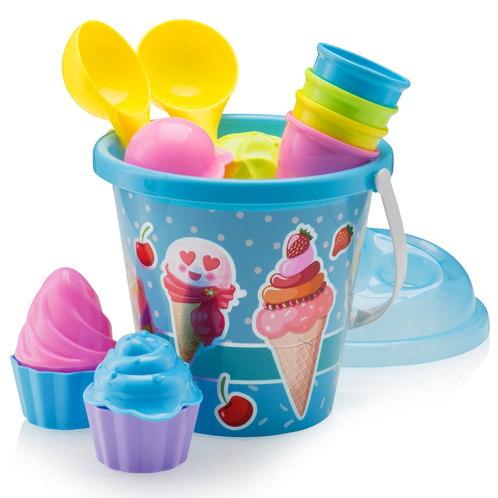 Top Race | Plastic Beach Toys for Sand, 16 Pcs. Ice Cream Mold Set for Kids 1.5-10 with Large 9" Beach