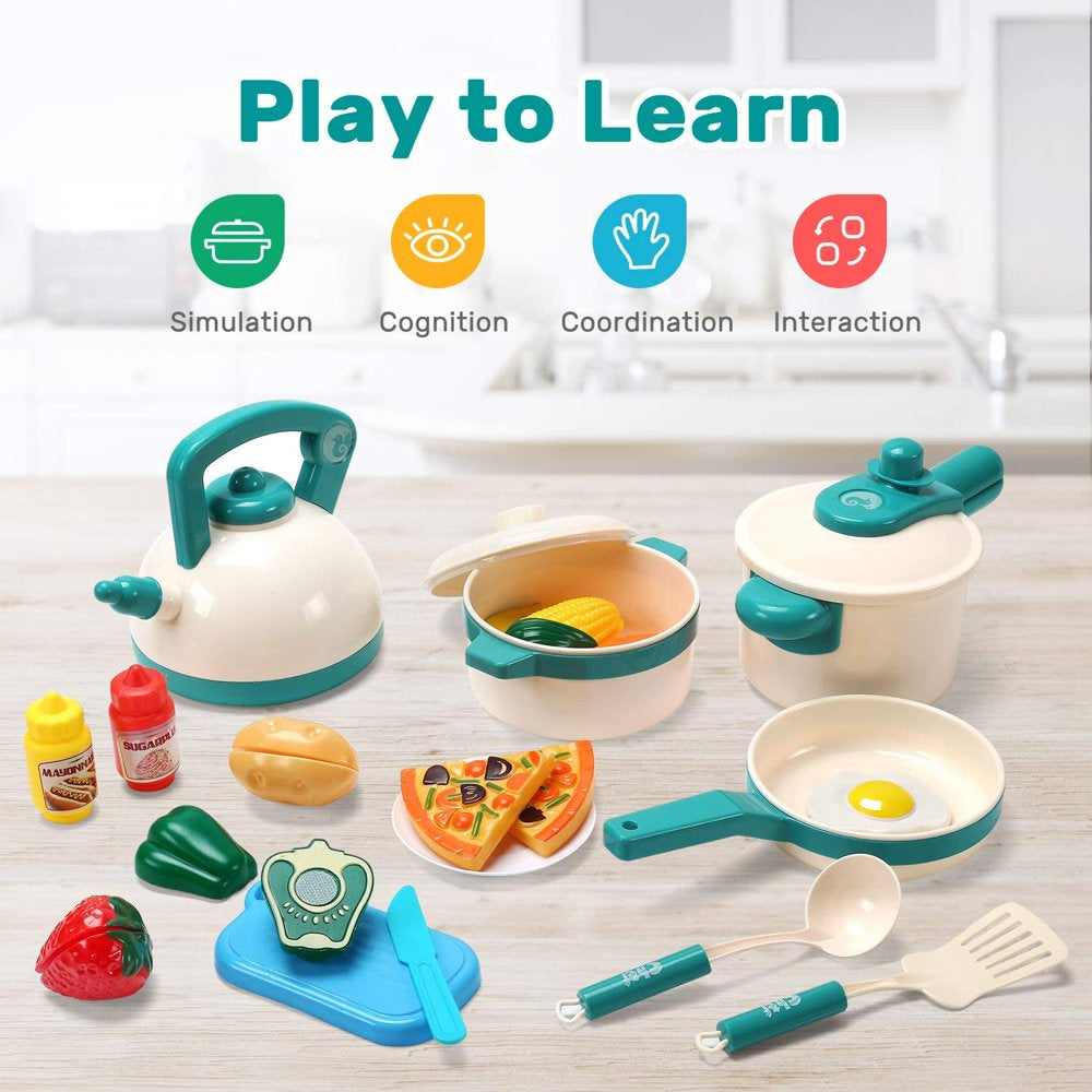 40PCS Kids Kitchen Pretend Play Toys Cooking Set with Pots and Pans Cookware Cutting Play Food Great Gift for Toddles Infant Boys Girls Play Inside