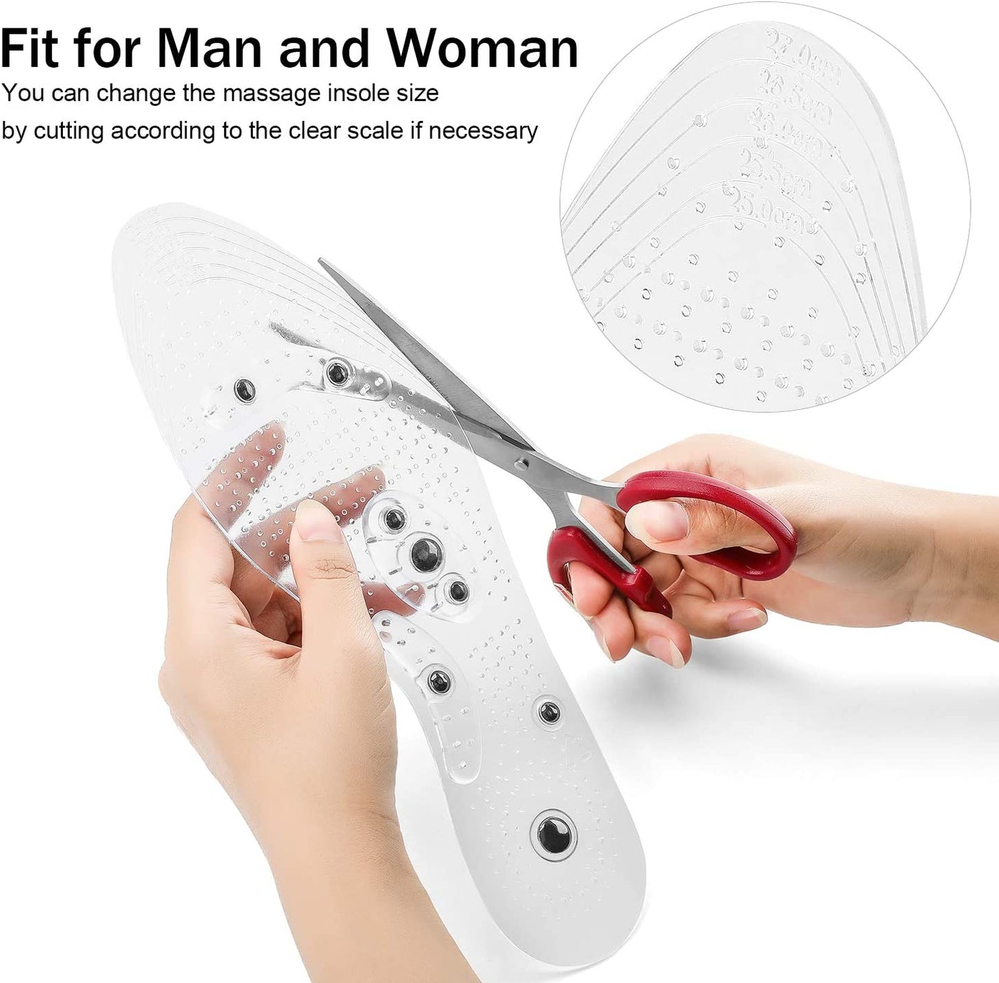 3 Pairs Acupressure Magnetic Massage Insoles, Oumers Foot Massage Shoe-Pad Foot Therapy Reflexology Pain Relief Shoe Insoles,Transparent (US M:7-9 W:8-10)