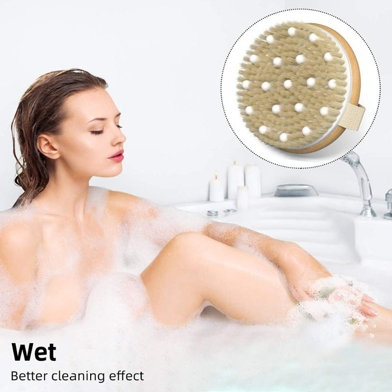 2 Pack Shower Body Brush, Exfoliating Bath Scrub Brush with Massage Nodes for Wet or Dry Brushing