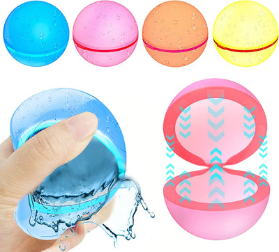 4 Pcs Reusable Water Balloons Quick Fill Self Sealing Water Balloons Multi Color Water Bomb Splash Balls Swimming Pool Water Balloons for Kids Adults Outdoor Activities Water Game Toy Beach Pool Party
