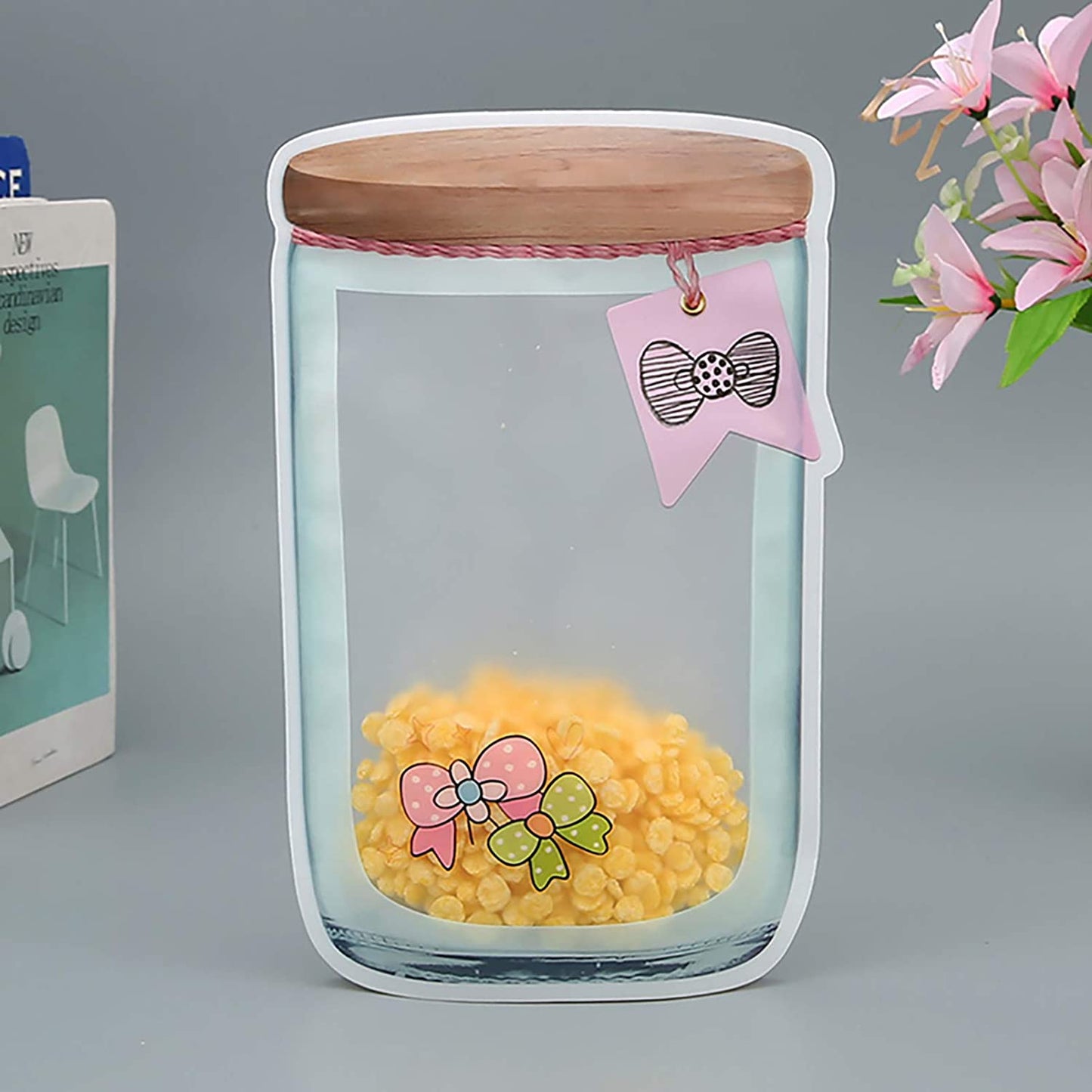20 PCS Reusable Mason Jar Zipper Bags Mason Jar Bag Refrigerator Organizer Stand-Up Airtight Seal Saver Bags Food Storage Sandwich Bags for Kitchen Kids Snack