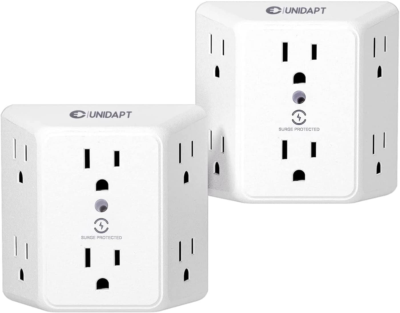 Multi Plug 6 Outlet Extender, 2 Pack Surge Protector Wall Splitter, 1800J Power Strip 3 Side Wide Spaced Adapter Multiple Charger Expander, Mountable Wall Tap for Office Home Travel ETL Listed