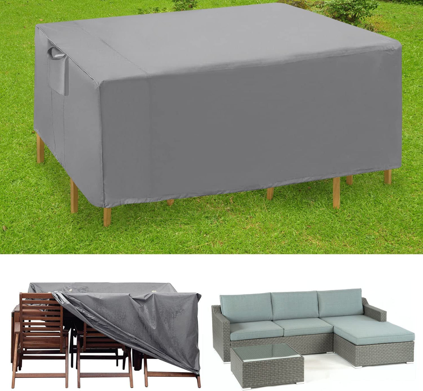 Patio Furniture Covers, Waterproof Outdoor Table Cover 600D Heavy Duty Rectangle Outdoor Sectional Couch Sofa Cover with 4 Windproof Buckles