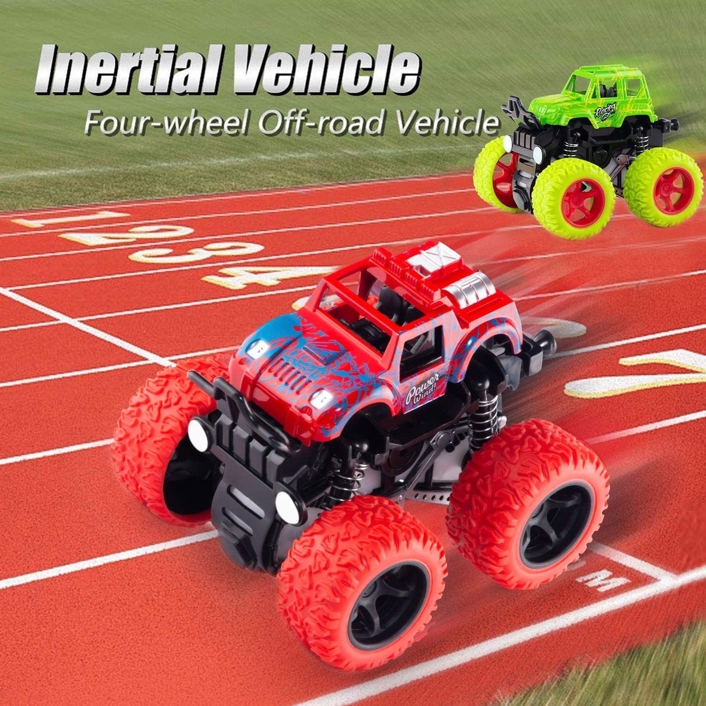 4 Pack Monster Truck Toys for Boys and Girls, Inertia Car Educational Toy Cars, Friction Powered Push and Go Toy Cars, Christmas Gift Birthday Party Supplies for Toddlers Kids (4 Color)