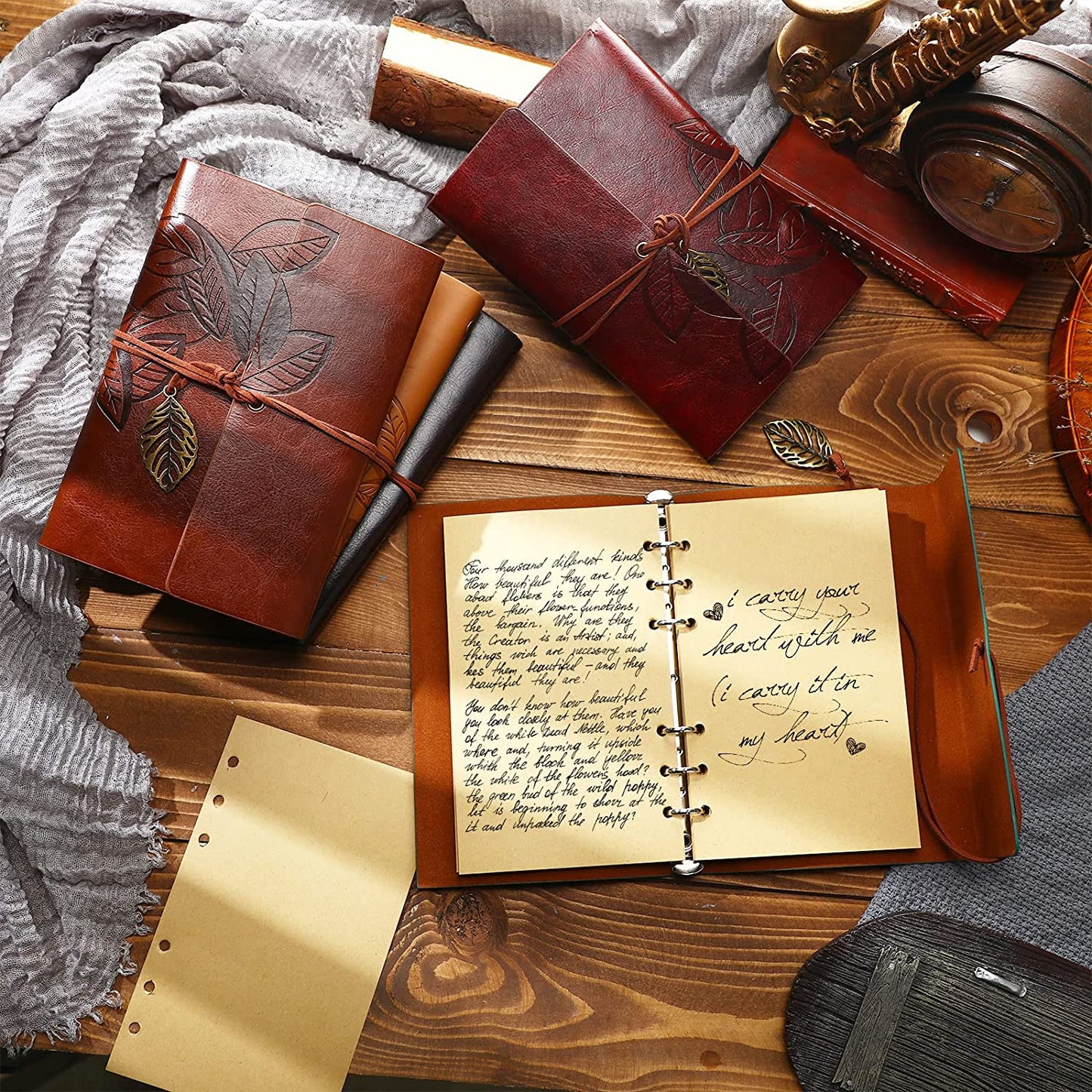 5 Pack Leather Journal Notebook Travel 7 x 5 Refillable