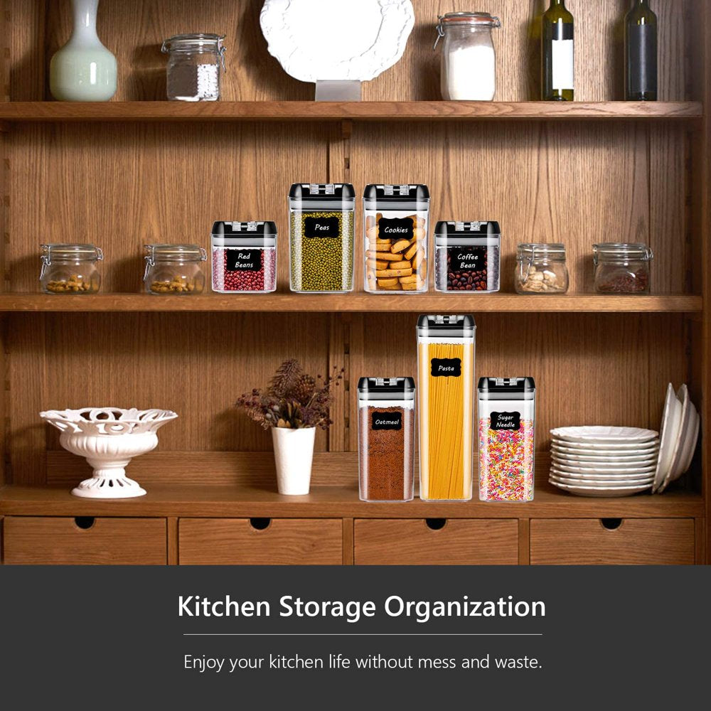 7 Pieces Airtight Food Storage Container Set Kitchen Organization Cereal Containers Storage with 8 Labels & Chalk Marker BPA Free Clear Plastic Kitchen and Pantry Organization Containers