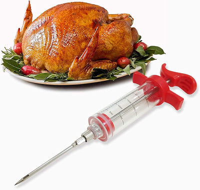 Meat Injector Syringe,Stainless Steel Food Seasoning Syringe Kit with 1Pc Barbecue Brush, 2Pcs Needles and 1Pc Needles Cleaner, Great for BBQ, Grilling, Baking and Cooking