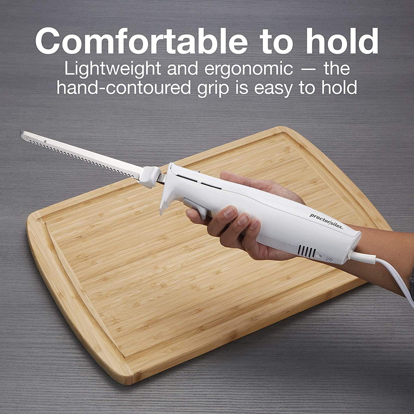 Easy Slice Electric Knife for Carving Meats, Poultry, Bread, Crafting Foam and More, Lightweight with Contoured Grip, White