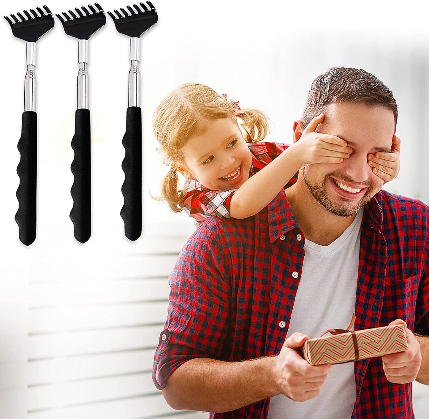 3 Pack Extendable Back Scratcher Portable Telescopic Back Massager Back Scratchers for Men Women Kids Adults, Back Scratching Tool with Rubber Handles