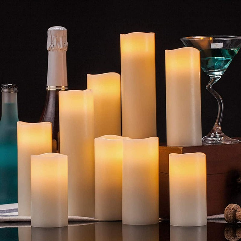 9-Pack LED Flameless Lights Battery Operated Candles Ivory Real Wax Flicker Lights Votive Timing Battery Powered Pillar with Remote