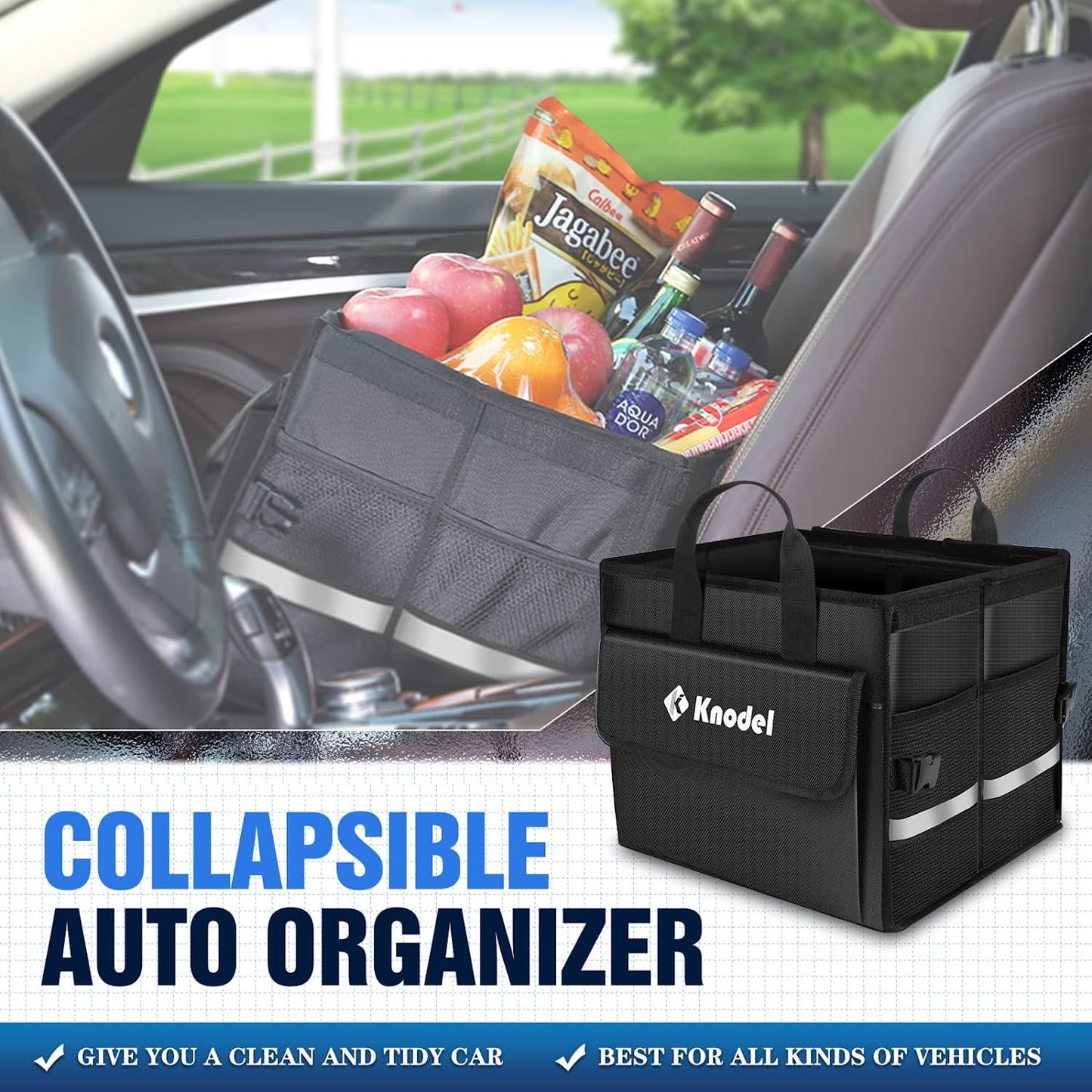 XL Car Trunk Organizer with Lid, Collapsible Car Trunk Storage Organizer, Car Organizer and Storage for SUV, Truck, Sedan (Black)