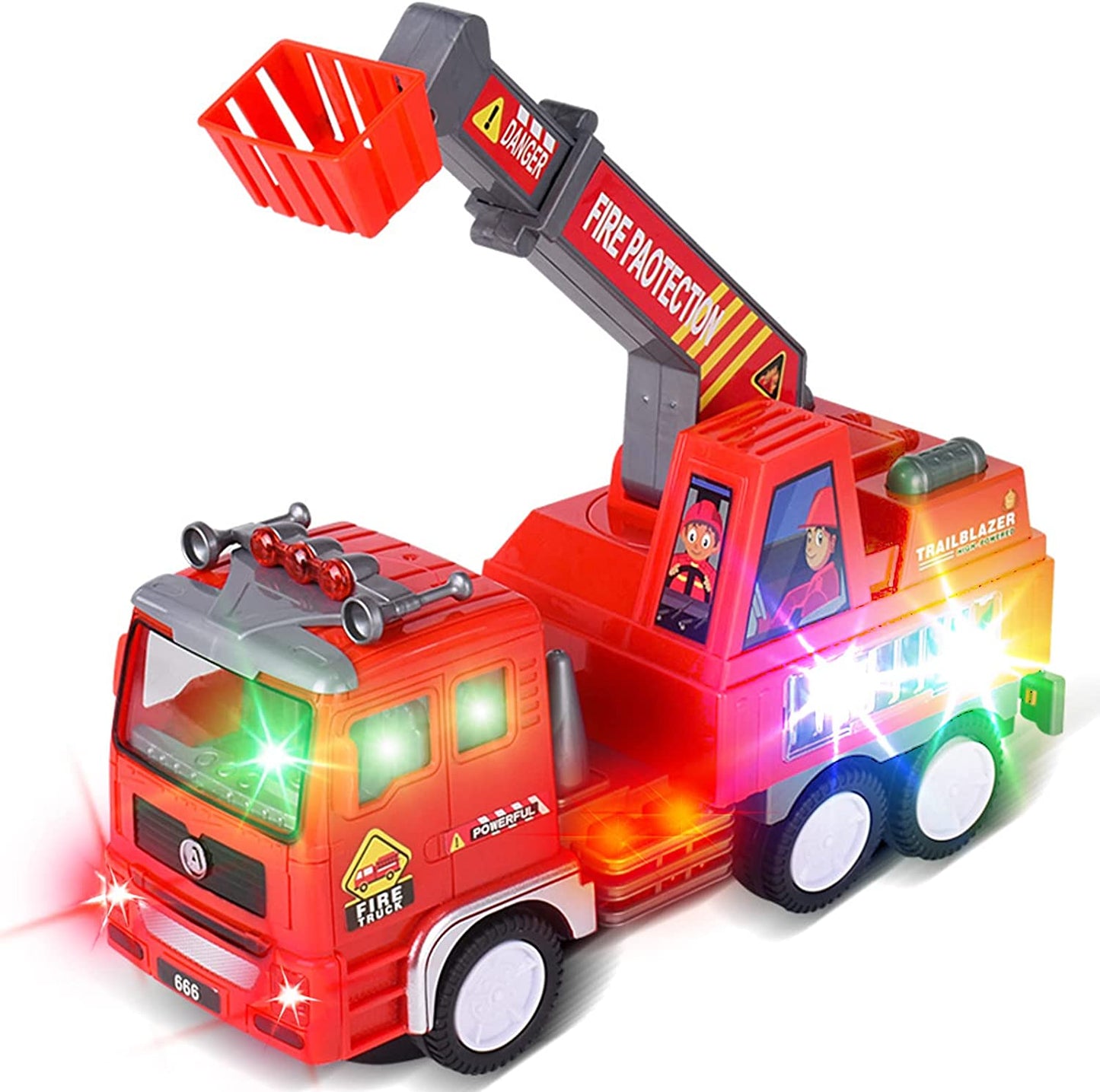4D Lights up Trucks Toys for 3 4 5 6 Year Old Boys Girls,Toddler Toys Electric Fire Truck with Bright Flashing Lights and Sounds,Bump&Go Car Toy for Imaginative Play(Fire Truck)
