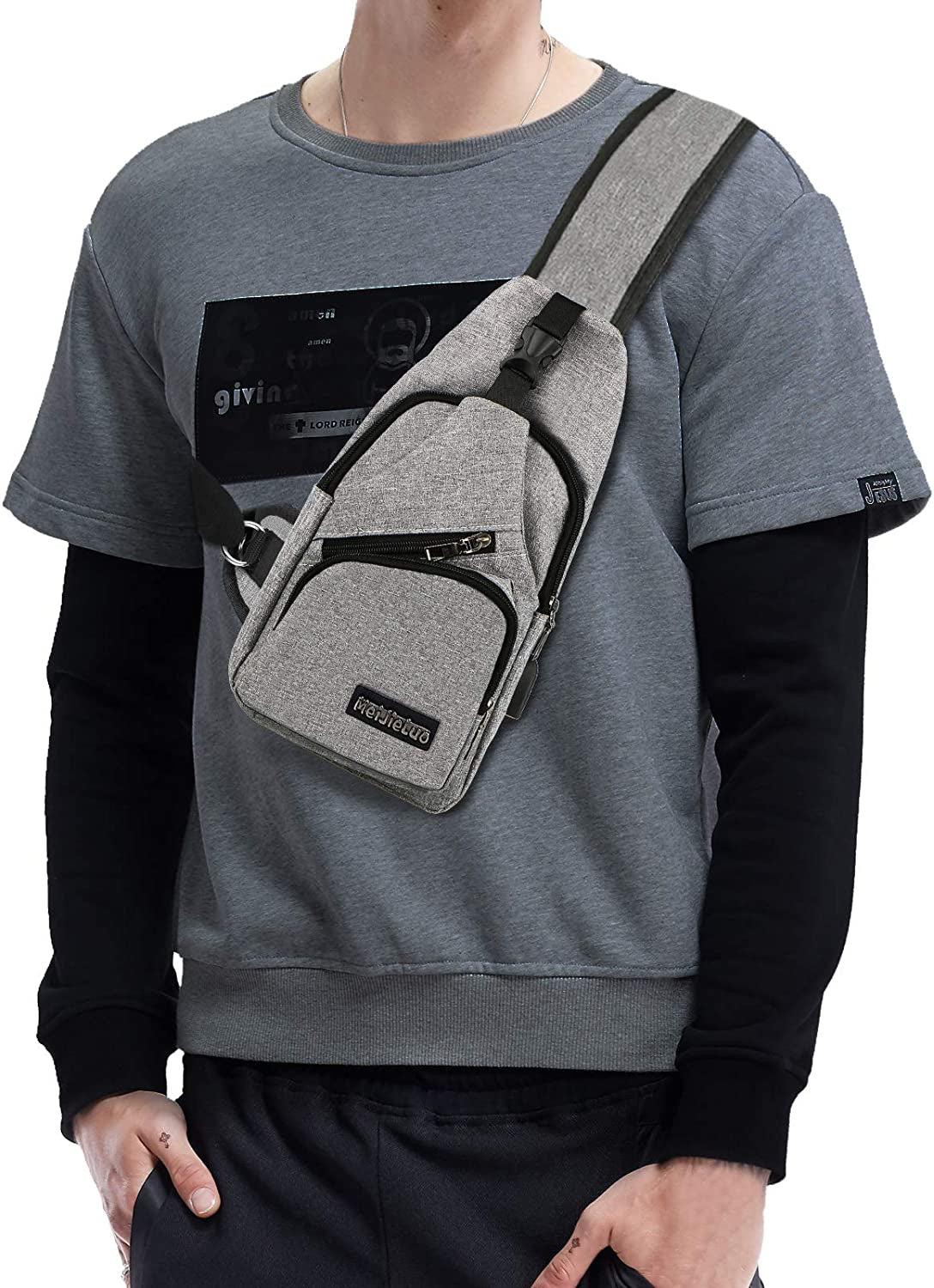 Crossbody Sling Backpack Sling Bag, Eeekit Backpack Crossbody Travel Bag for Men and Women, Console Joy-Cons and Accessories, Charge Your Phone via the Side USB Charging Interface (Grey)