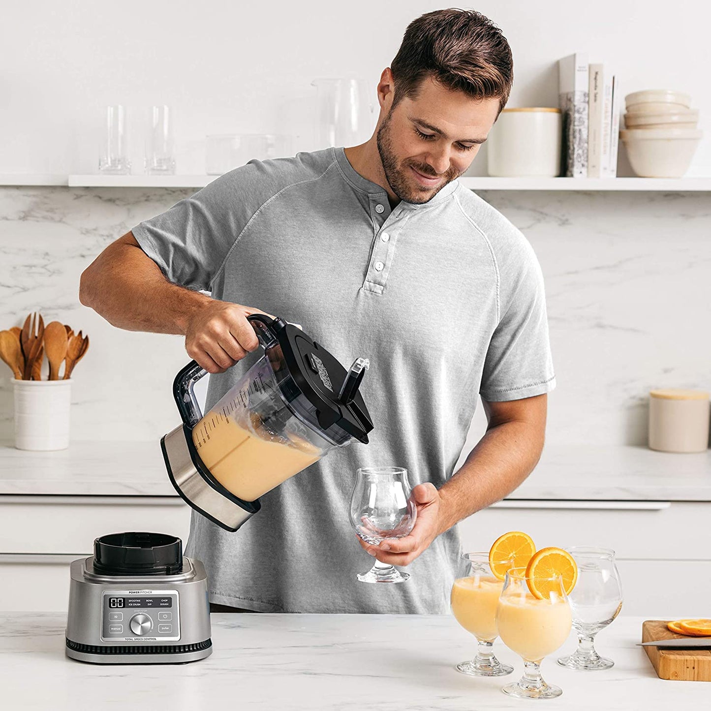 Ninja SS201 Foodi Power Pitcher 4In1 Smoothie Bowl Maker Crushing Blender Dough Mixer Food Processor 1400WP Smarttorque 6 Auto-Iq Presets, with a Stainless Silver Finish (Renewed) (Ninja SS201)