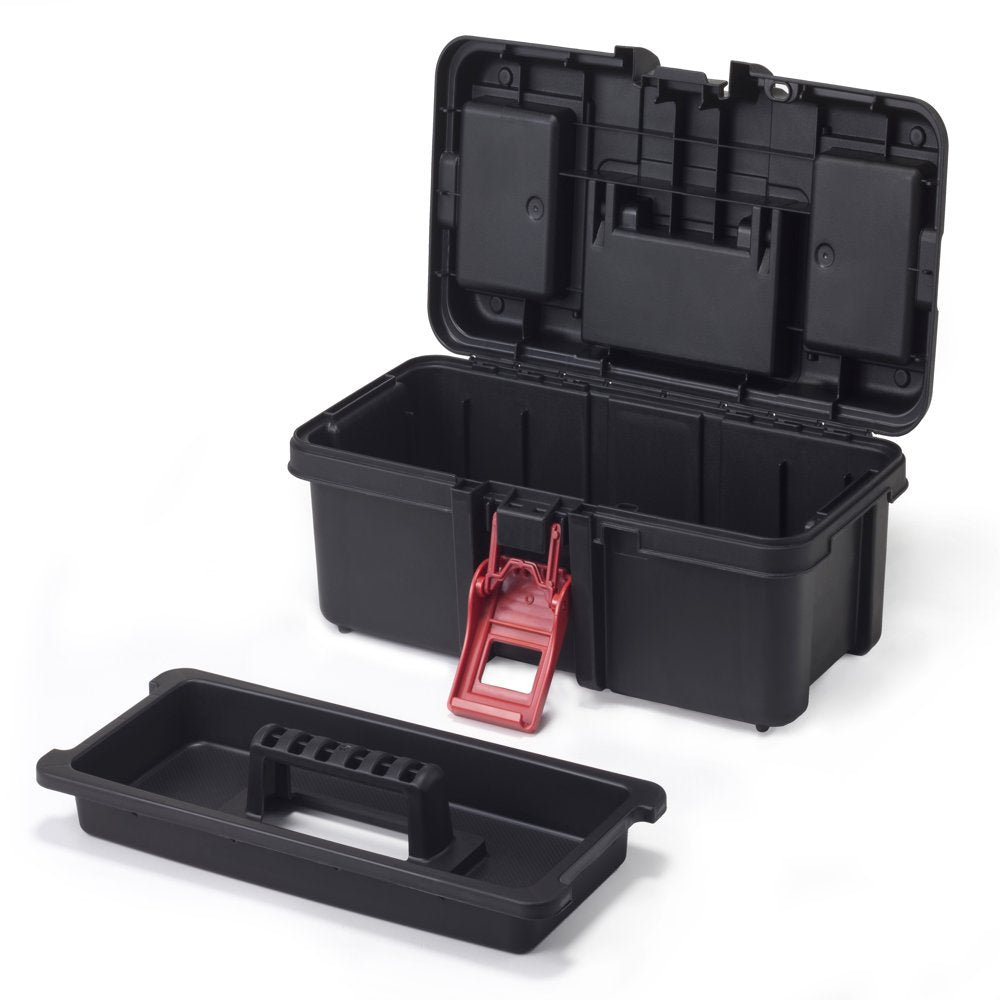 13-Inch Tool Box, Plastic Tool and Hardware Storage, Black