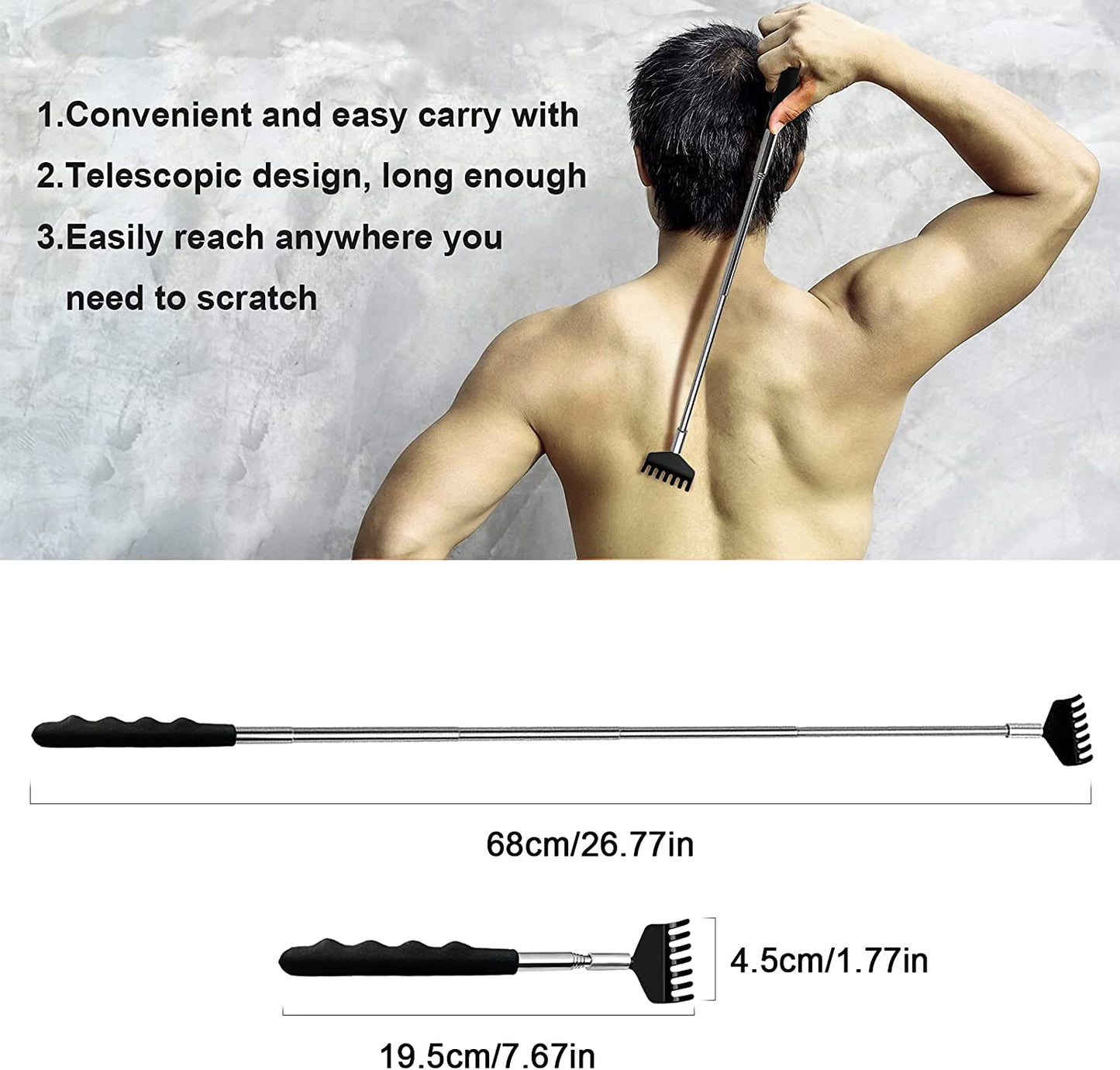 3 Pack Extendable Back Scratcher Portable Telescopic Back Massager Back Scratchers for Men Women Kids Adults, Back Scratching Tool with Rubber Handles