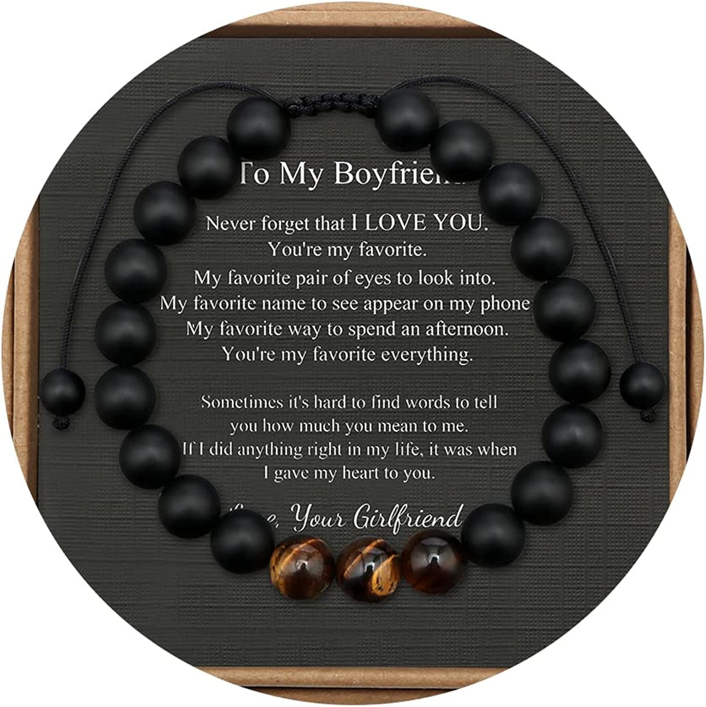 Tiger Eye Beaded Bracelets for Men To My Boyfriend Husband Son Brother Grandson Mens Bracelet Anniversary Birthday Christmas Father's day Gifts for Him
