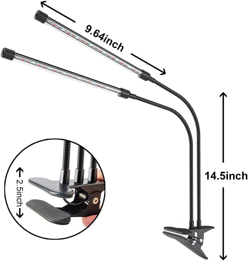 LED Plant Grow Lights for Indoor Plants 40 LED Full Spectrum Dual Head Plant Lights, 3 Switch Modes, 3/9/12H Timer, 9 Dimmable Brightness Growth Lamp for Indoor Succulent, Vegetables